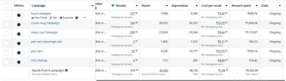 Meta Ads results screenshot 2 with low CPL