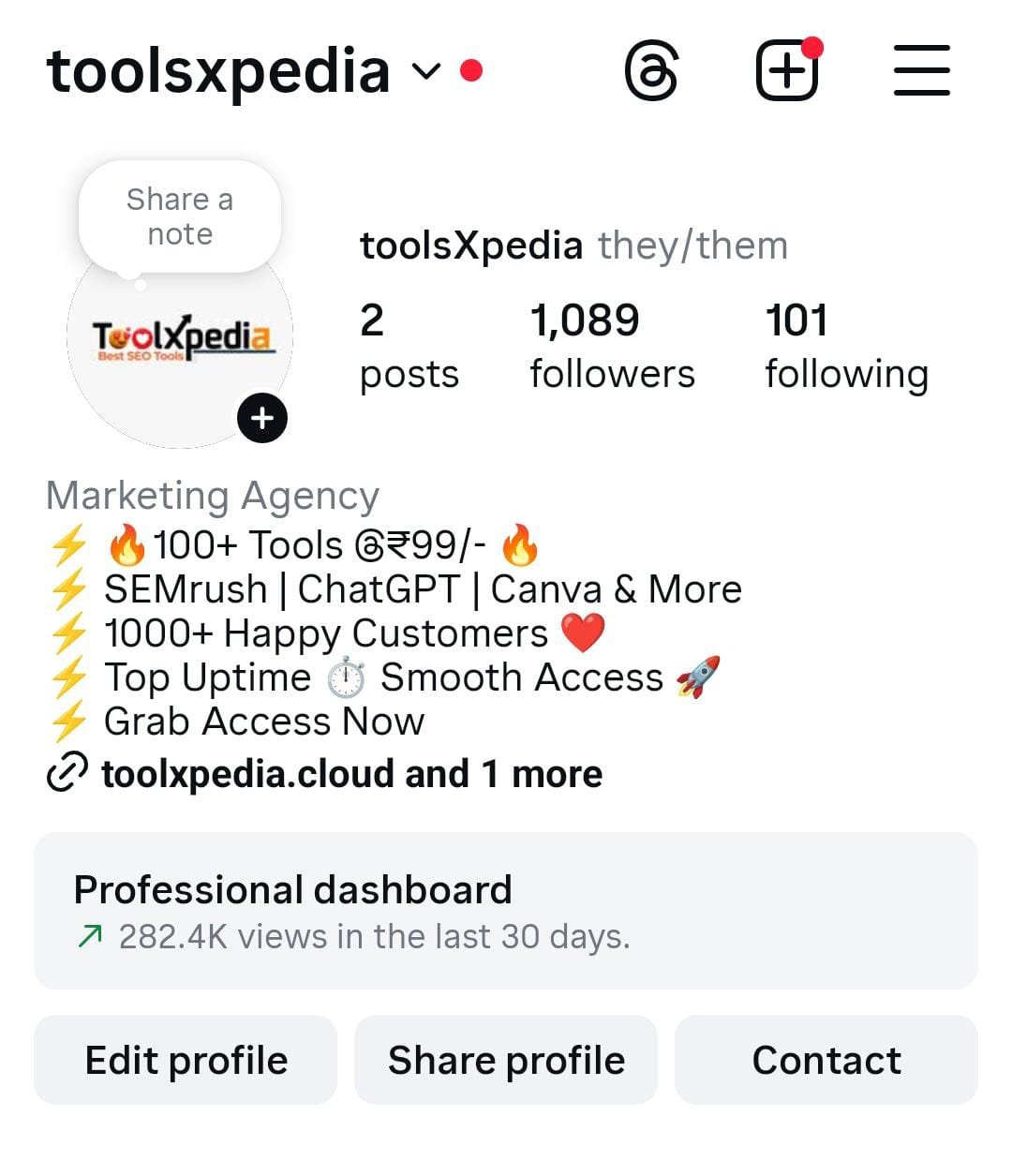 Social media growth chart showing rise from under 100 to over 1K